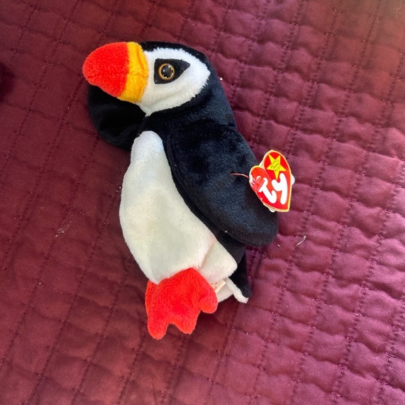 Ty Beanie Baby Puffin Plush - Black, White, and Orange - Picture 1 of 7